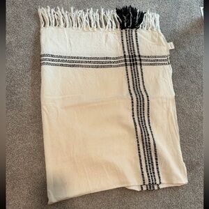 White and Black Fringed Throw Blanket